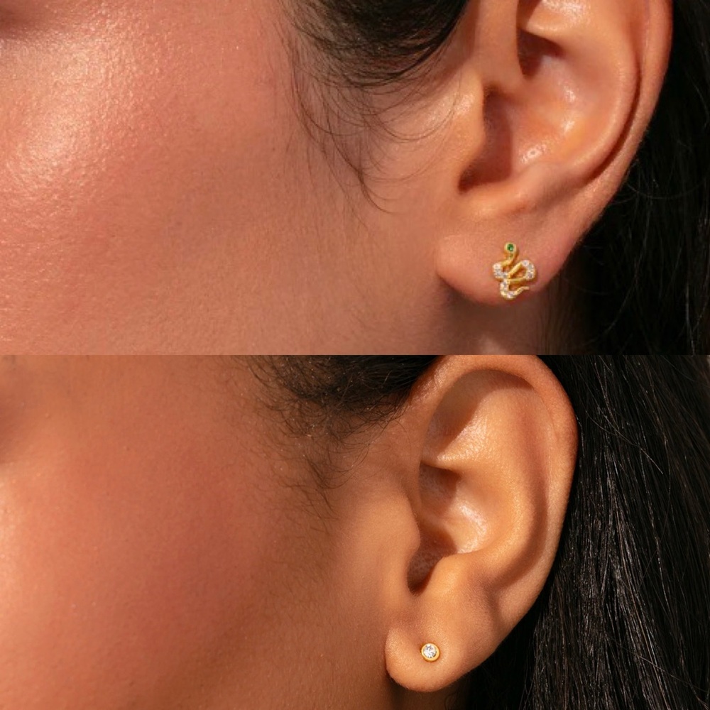 Uncommon James SET of two Stud Earrings. Snake Stud & Simple Stud. Gold Plated